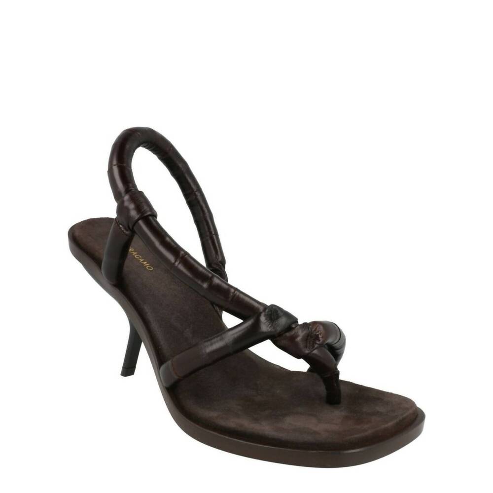 NEW SALVATORE FERRAGAMO women's fleur leather sandals in dark brown - Picture 2 of 4